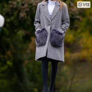 Kendall + Kylie Faux-Fur-Pocket Houndstooth Coat